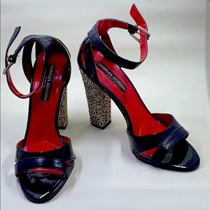 Charles Jourdon Black Patent Leather Strappy Heels